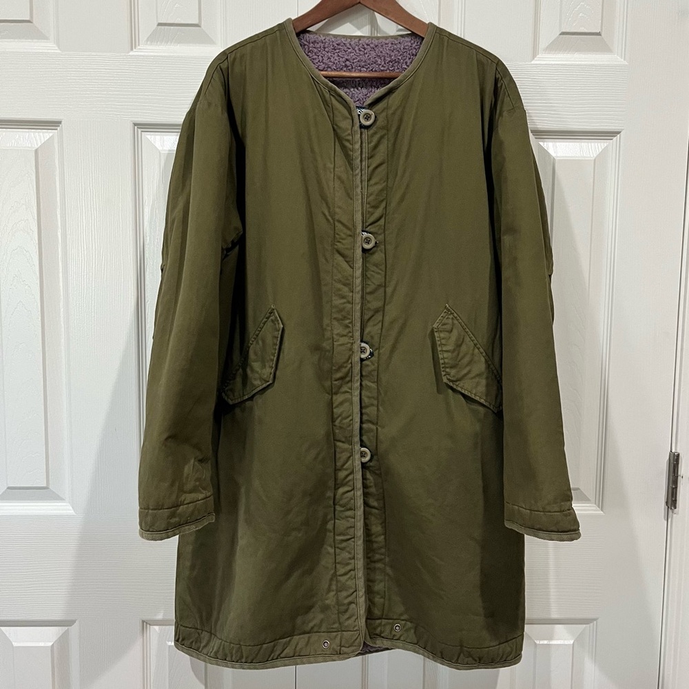 Titicaca Olive Green Purple Lined Reversible Women's Coat Size F (Large)
